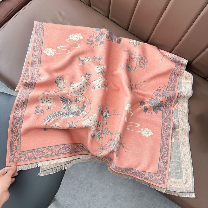 Buddha Stones Zimowe Ptaki Bambusowe Liście Winorośli Wzór Miękki Szalik - image 2