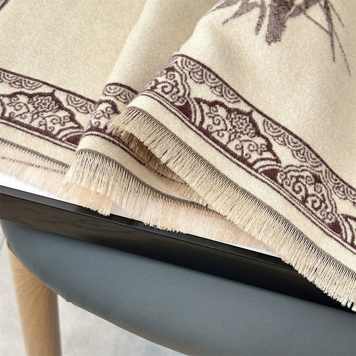 Buddha Stones Zimowe Ptaki Bambusowe Liście Winorośli Wzór Miękki Szalik - image 16