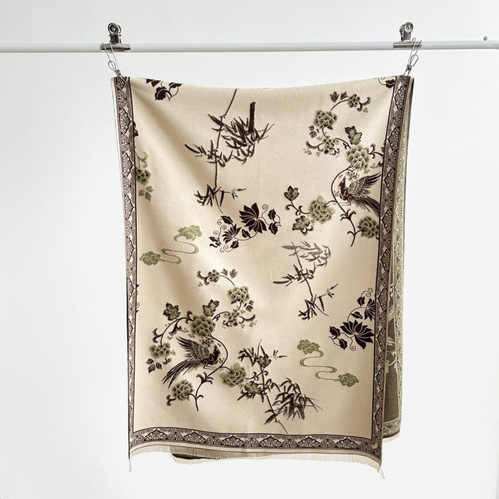 Buddha Stones Zimowe Ptaki Bambusowe Liście Winorośli Wzór Miękki Szalik - image 13