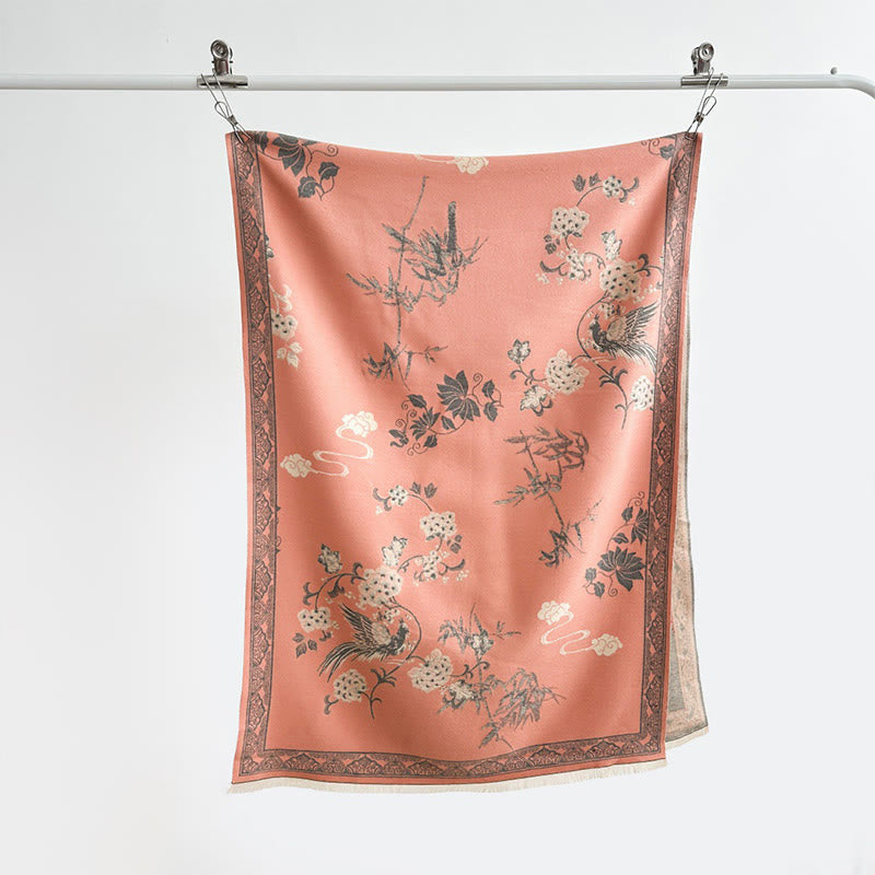 Buddha Stones Zimowe Ptaki Bambusowe Liście Winorośli Wzór Miękki Szalik - image 1