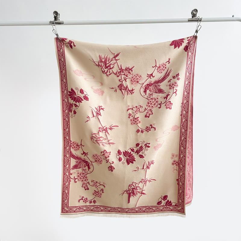 Buddha Stones Zimowe Ptaki Bambusowe Liście Winorośli Wzór Miękki Szalik - image 22