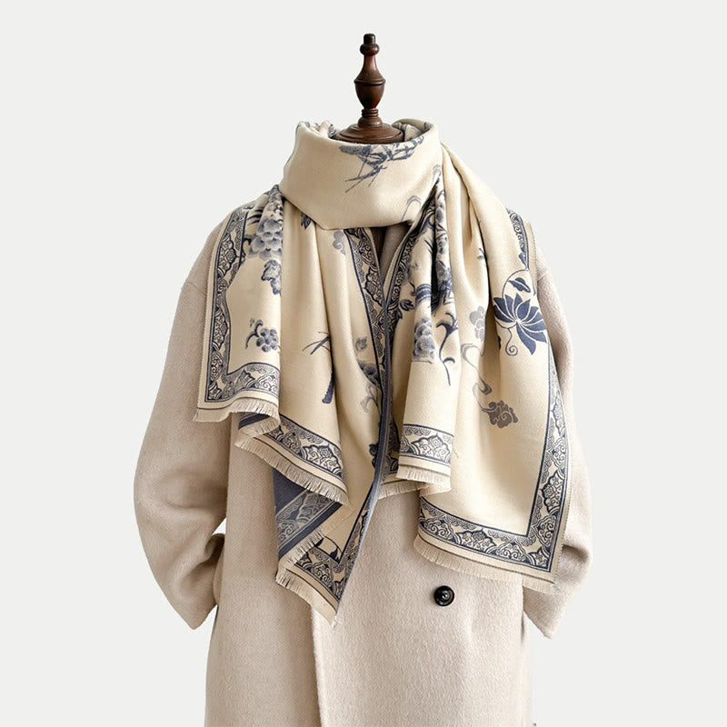 Buddha Stones Zimowe Ptaki Bambusowe Liście Winorośli Wzór Miękki Szalik - image 19