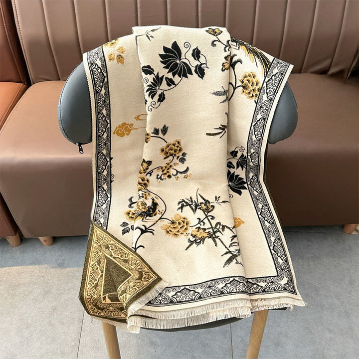 Buddha Stones Zimowe Ptaki Bambusowe Liście Winorośli Wzór Miękki Szalik - image 10