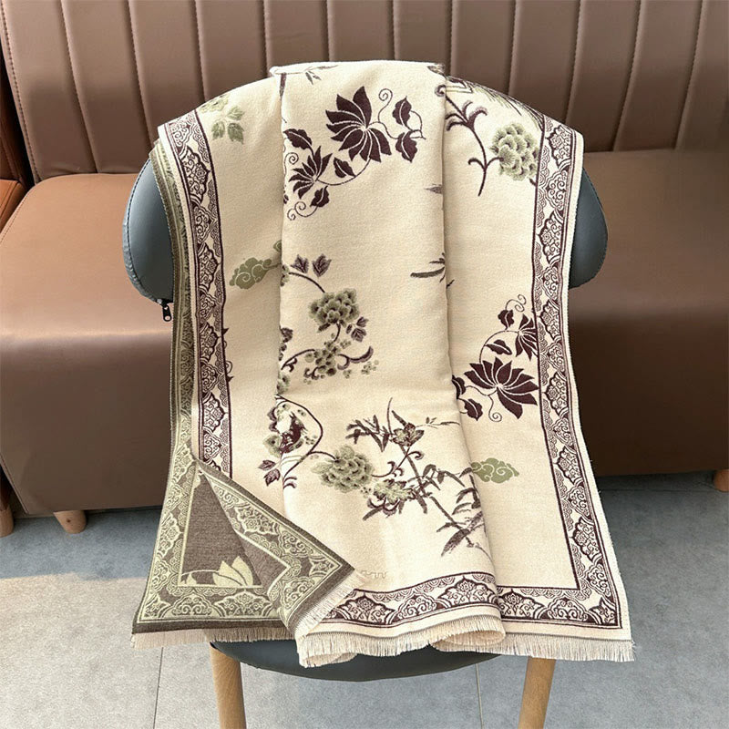 Buddha Stones Zimowe Ptaki Bambusowe Liście Winorośli Wzór Miękki Szalik - image 14