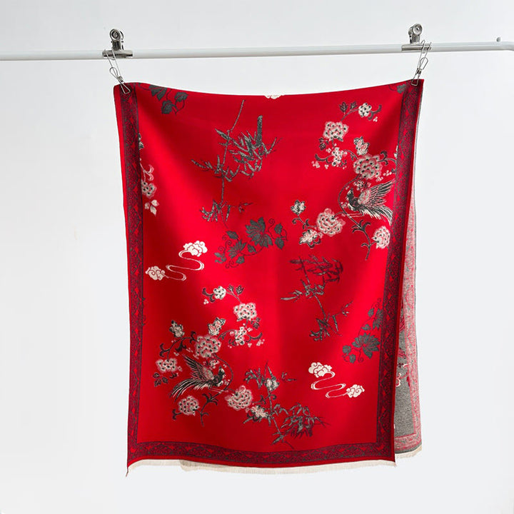 Buddha Stones Zimowe Ptaki Bambusowe Liście Winorośli Wzór Miękki Szalik - image 5