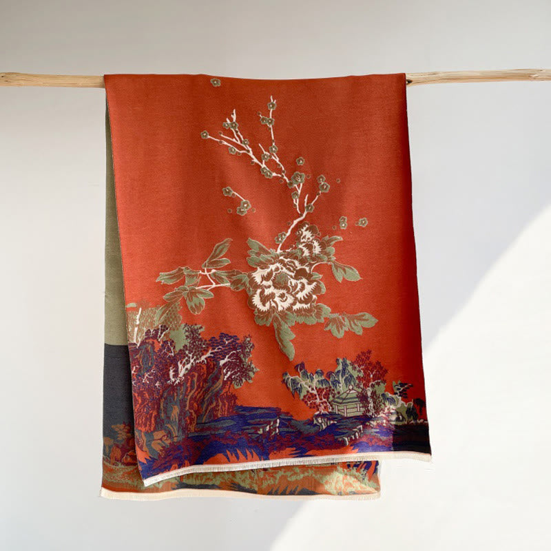 Buddha Stones, jesienne kwiaty, drzewa, pawilon, przytulny szalik - Koral - 180*65 cm - image 6