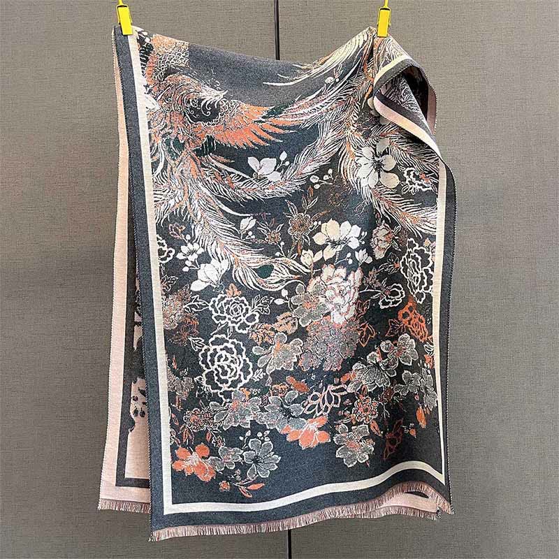 Miękki szal z motywem kwiatów feniksa i Buddha Stones - DimGray - 185*65 cm - image 12