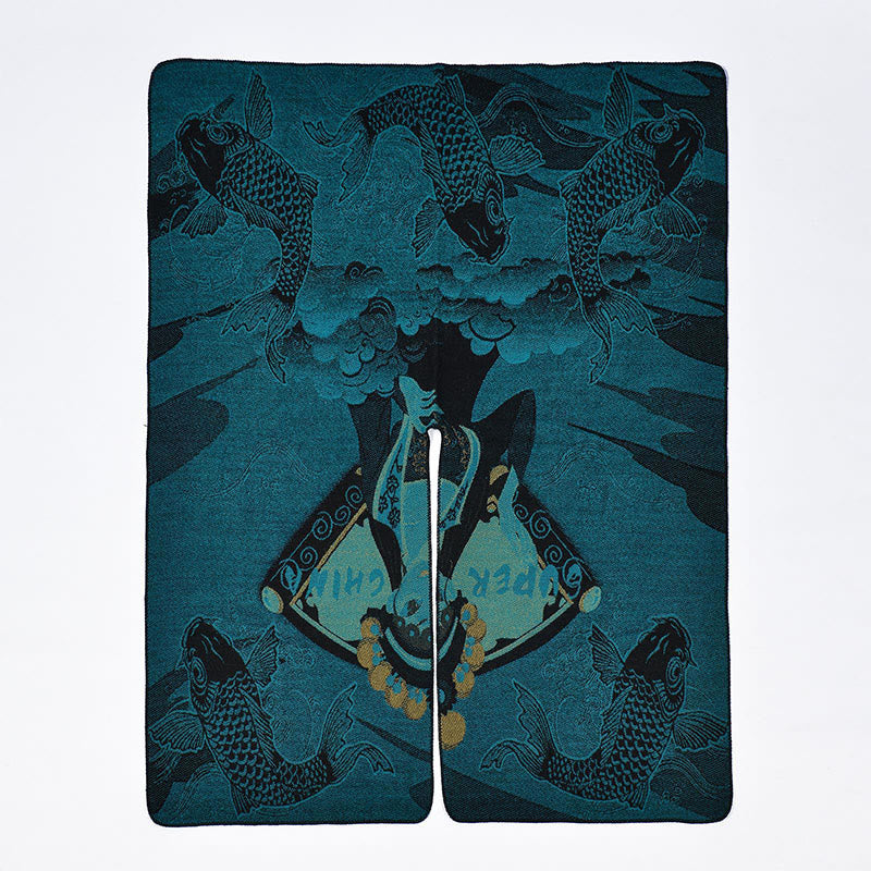 Buddha Stones Zimowy Wzór Fal Ryb Koi Ciepły Przytulny Szalik - image 11