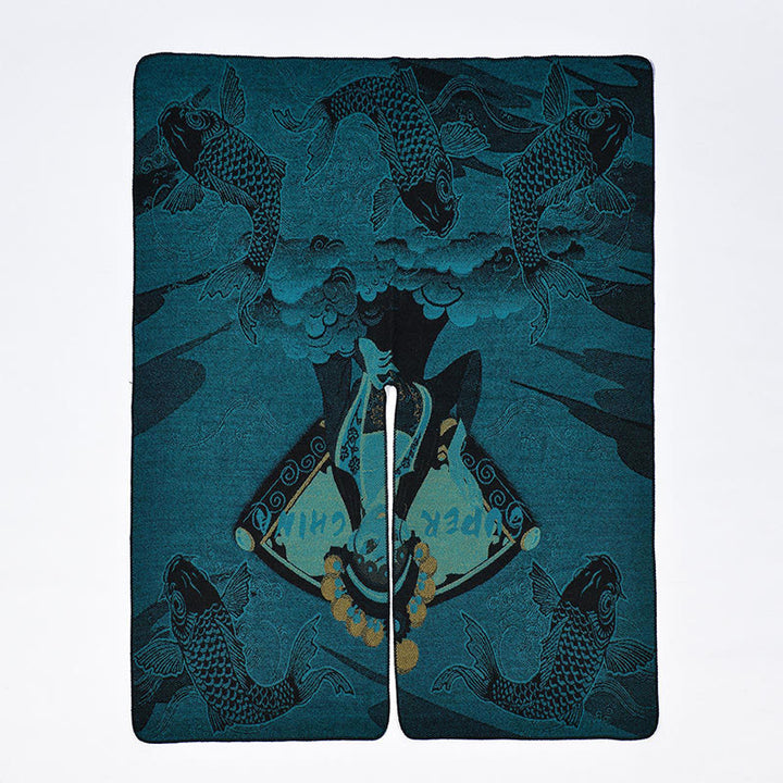 Buddha Stones Zimowy Wzór Fal Ryb Koi Ciepły Przytulny Szalik - image 11