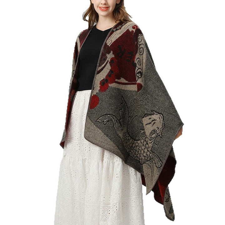 Buddha Stones Zimowy Wzór Fal Ryb Koi Ciepły Przytulny Szalik - image 8