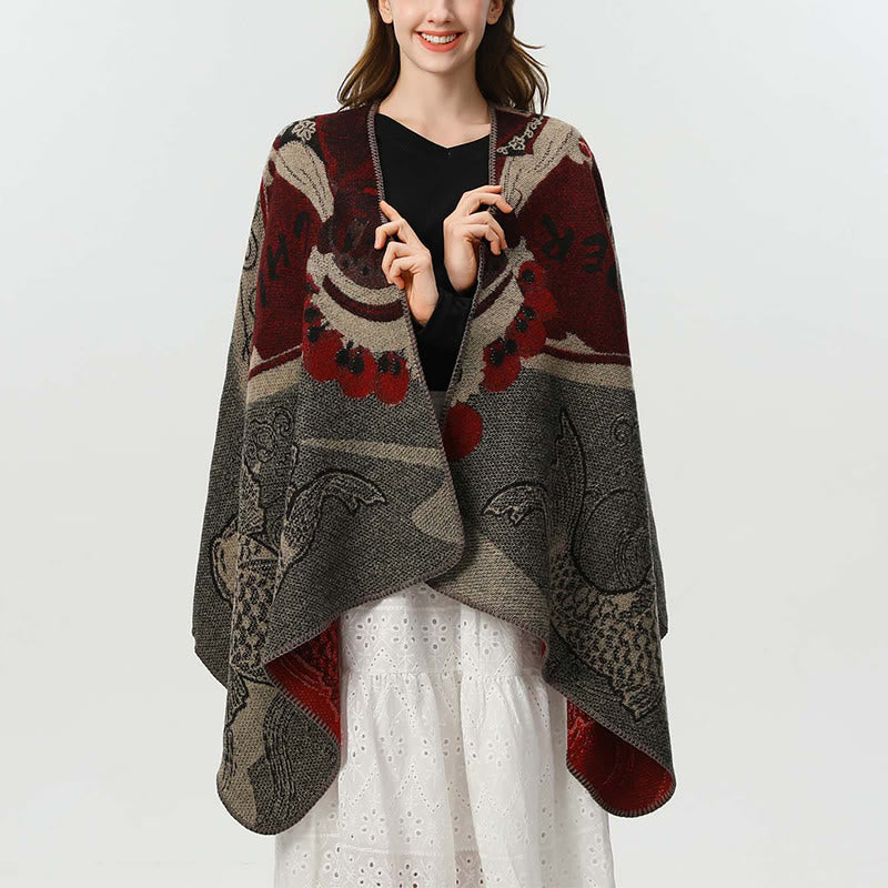 Buddha Stones Zimowy Wzór Fal Ryb Koi Ciepły Przytulny Szalik - image 5