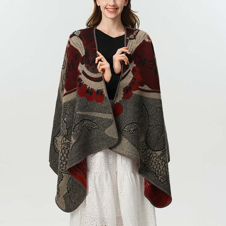 Buddha Stones Zimowy Wzór Fal Ryb Koi Ciepły Przytulny Szalik - image 5