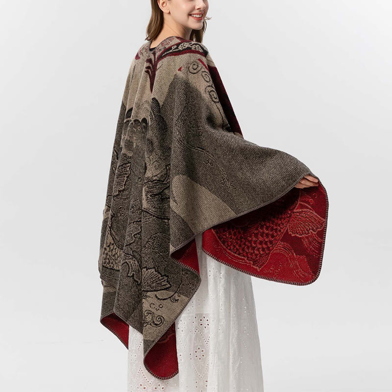 Buddha Stones Zimowy Wzór Fal Ryb Koi Ciepły Przytulny Szalik - image 6