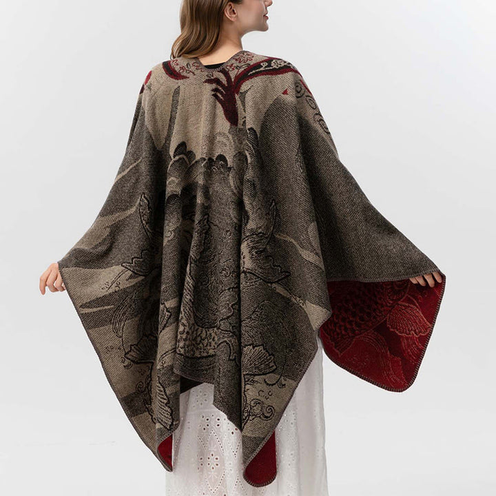 Buddha Stones Zimowy Wzór Fal Ryb Koi Ciepły Przytulny Szalik - image 4