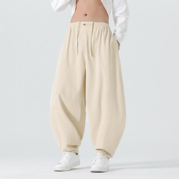 Spodnie haremowe męskie z kieszeniami i sztruksowymi, jednolitymi kolorami i Buddha Stones - Muszla - US/UK/AU46， EU56 (5XL) - image 10