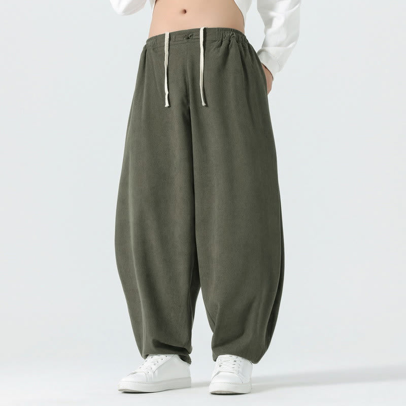 Spodnie haremowe męskie z kieszeniami i sztruksowymi, jednolitymi kolorami i Buddha Stones - DarkSeaGreen - US/UK/AU46， EU56 (5XL) - image 0