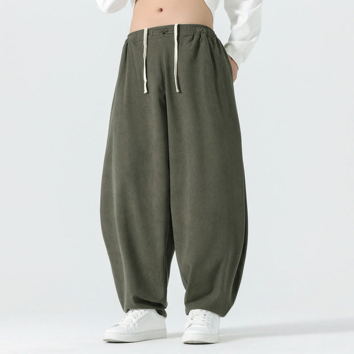 Spodnie haremowe męskie z kieszeniami i sztruksowymi, jednolitymi kolorami i Buddha Stones - DarkSeaGreen - US/UK/AU46， EU56 (5XL) - image 0