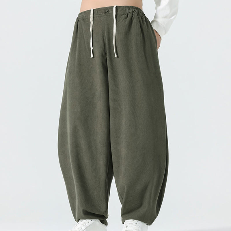 Spodnie haremowe męskie z kieszeniami i sztruksowymi, jednolitymi kolorami i Buddha Stones - image 2