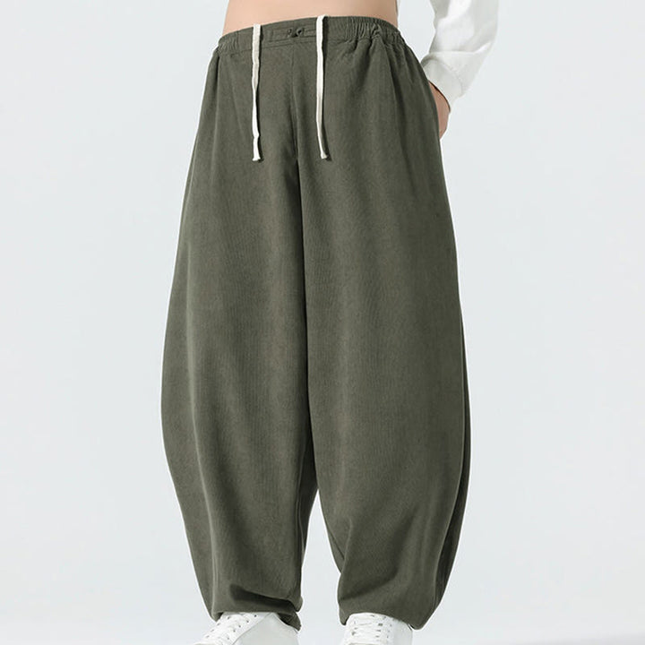 Spodnie haremowe męskie z kieszeniami i sztruksowymi, jednolitymi kolorami i Buddha Stones - image 2