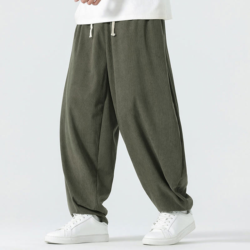 Spodnie haremowe męskie z kieszeniami i sztruksowymi, jednolitymi kolorami i Buddha Stones - image 4