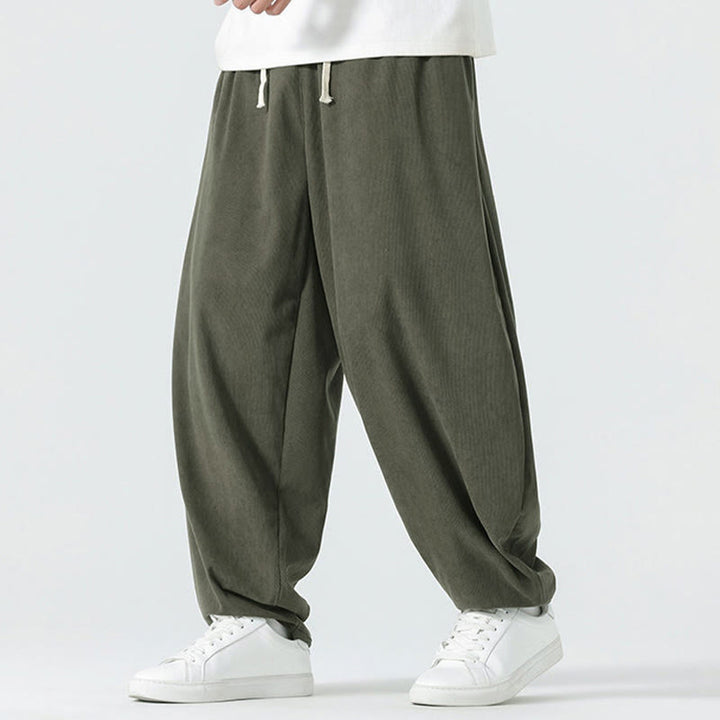 Spodnie haremowe męskie z kieszeniami i sztruksowymi, jednolitymi kolorami i Buddha Stones - image 4