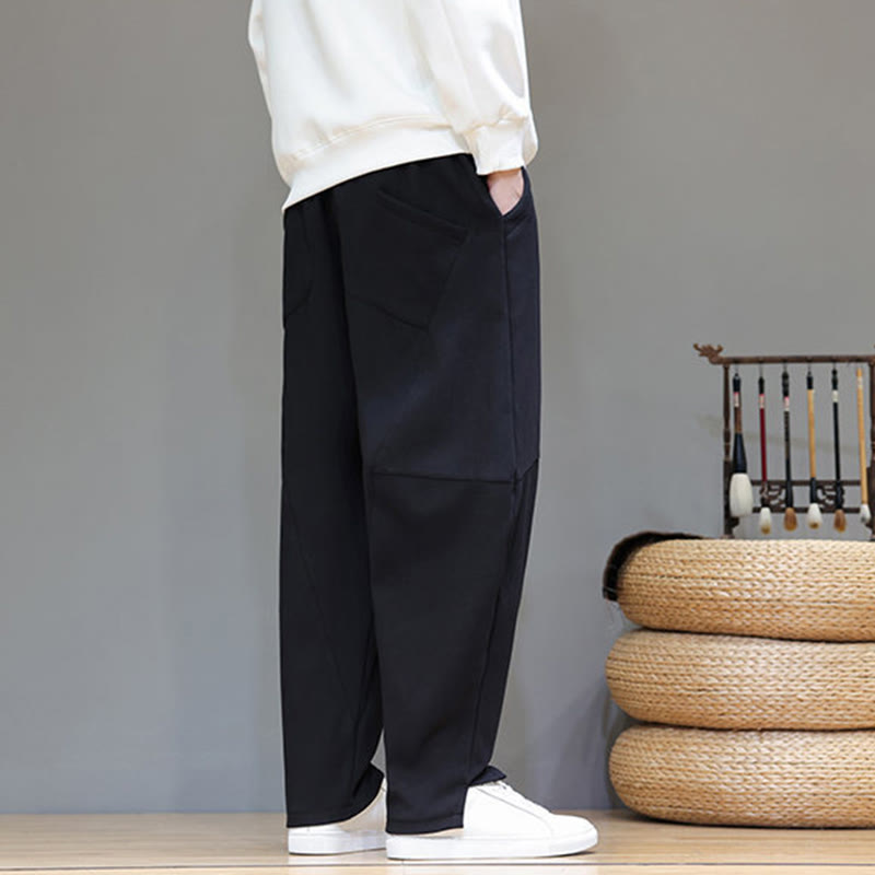 Spodnie męskie z bawełny i lnu Buddha Stones Winter Solid Color z podszewką z polaru i kieszeniami - image 15