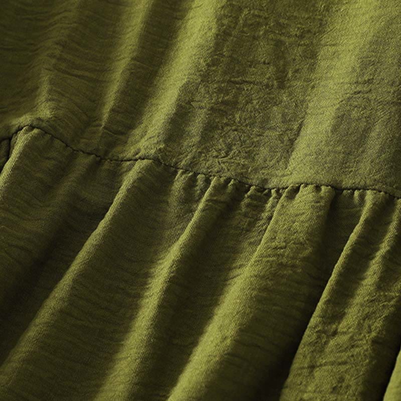 Koszula damska z bawełny i lnu z długim rękawem i okrągłym dekoltem w kolorze oliwkowo-zielonym z motywem kamieni Buddha Stones - image 4