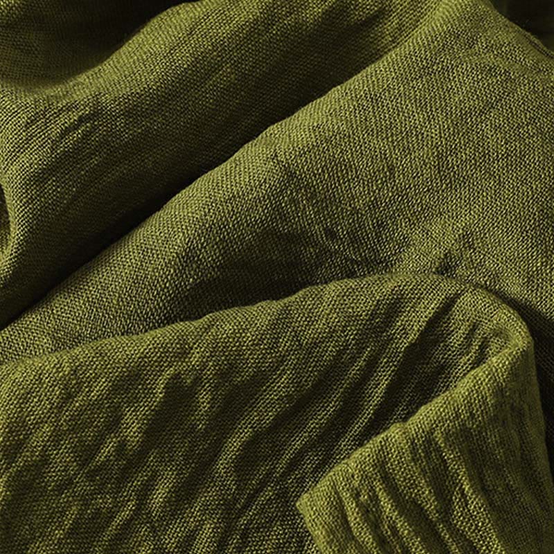 Koszula damska z bawełny i lnu z długim rękawem i okrągłym dekoltem w kolorze oliwkowo-zielonym z motywem kamieni Buddha Stones - image 7