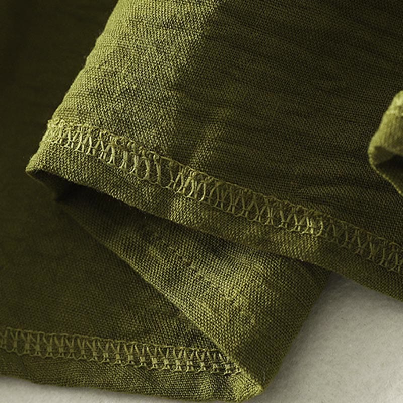 Koszula damska z bawełny i lnu z długim rękawem i okrągłym dekoltem w kolorze oliwkowo-zielonym z motywem kamieni Buddha Stones - image 8