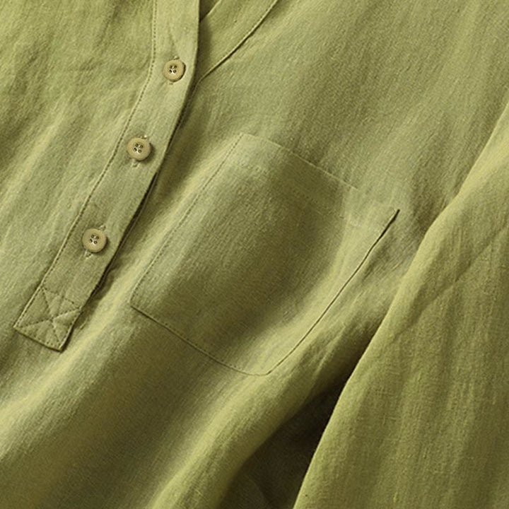 Koszula damska z długim rękawem Buddha Stones Spring w kolorze ciemnego khaki ze stójką i półguzikami - image 6