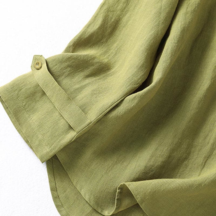 Koszula damska z długim rękawem Buddha Stones Spring w kolorze ciemnego khaki ze stójką i półguzikami - image 7