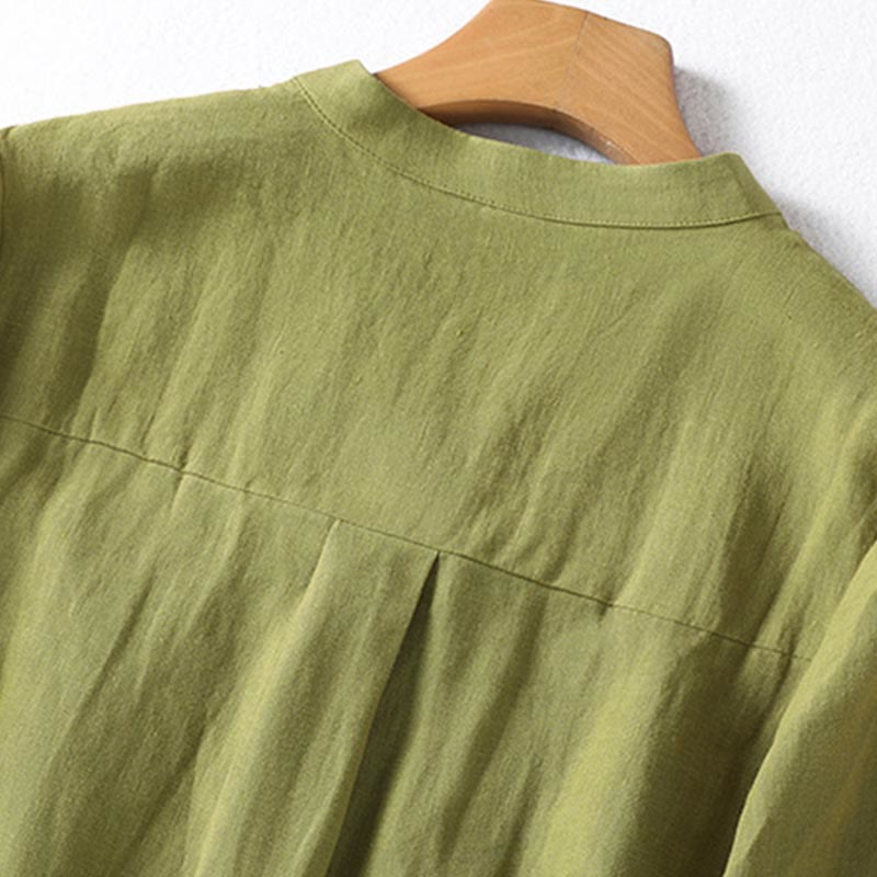 Koszula damska z długim rękawem Buddha Stones Spring w kolorze ciemnego khaki ze stójką i półguzikami - image 4