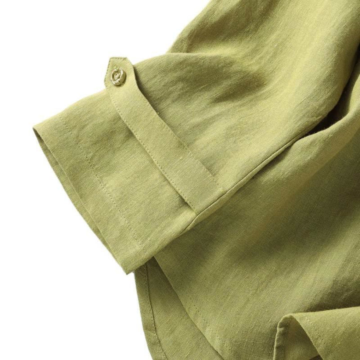 Koszula damska z długim rękawem Buddha Stones Spring w kolorze ciemnego khaki ze stójką i półguzikami - image 8