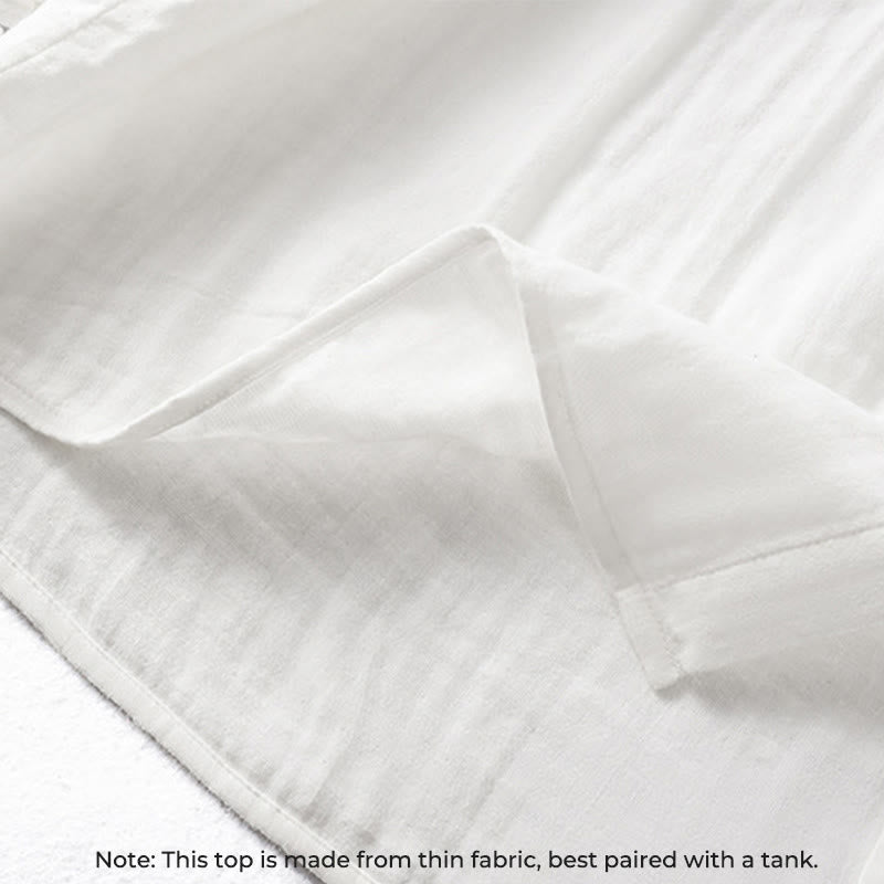 Koszula damska bawełniana z długim rękawem i falbaniastym kołnierzykiem „Buddha Stones” w kolorze białym - image 8