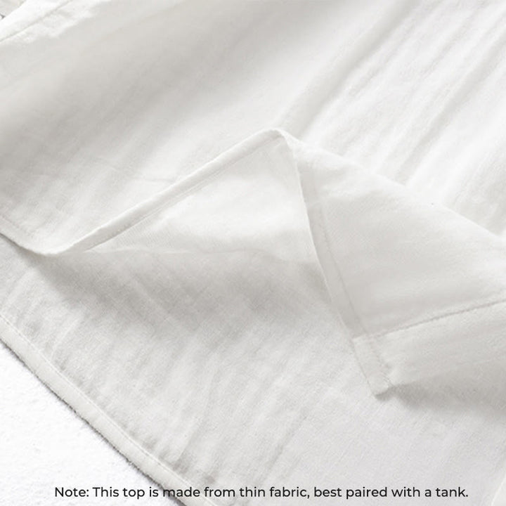 Koszula damska bawełniana z długim rękawem i falbaniastym kołnierzykiem „Buddha Stones” w kolorze białym - image 8