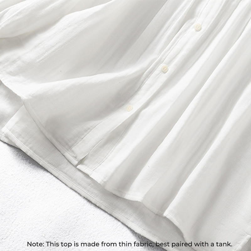 Koszula damska bawełniana z długim rękawem i falbaniastym kołnierzykiem „Buddha Stones” w kolorze białym - image 7