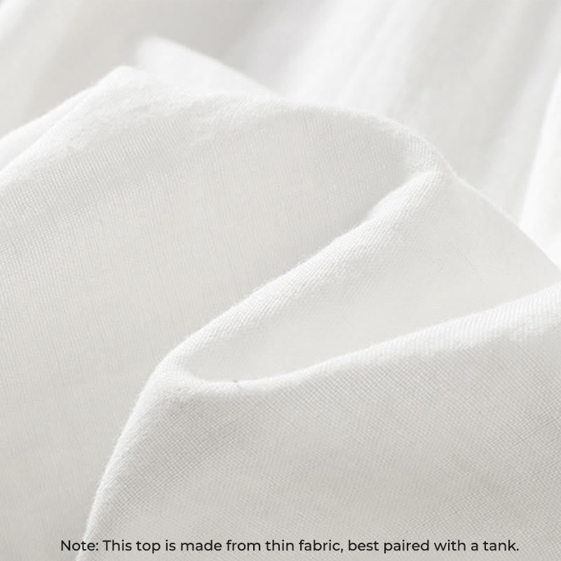 Koszula damska bawełniana z długim rękawem i falbaniastym kołnierzykiem „Buddha Stones” w kolorze białym - image 10