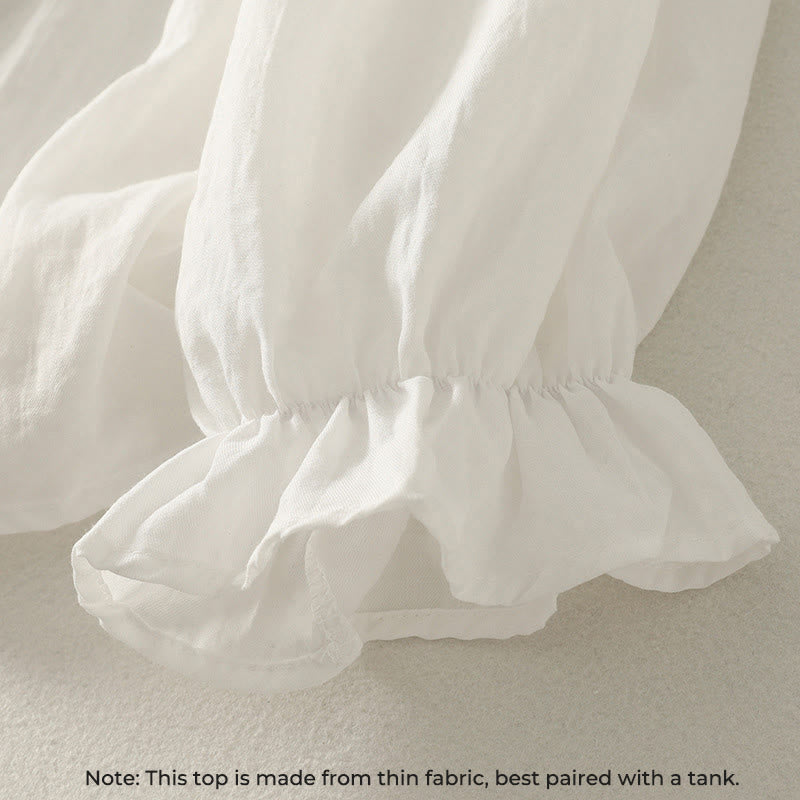 Koszula damska z długim rękawem z falbanką i białymi guzikami „Buddha Stones” - image 5