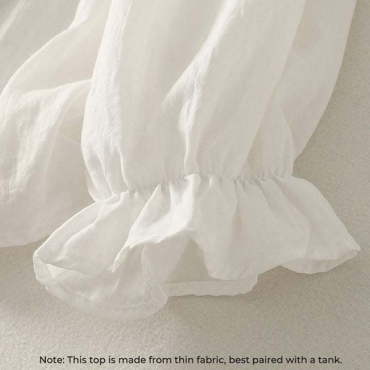 Koszula damska z długim rękawem z falbanką i białymi guzikami „Buddha Stones” - image 5