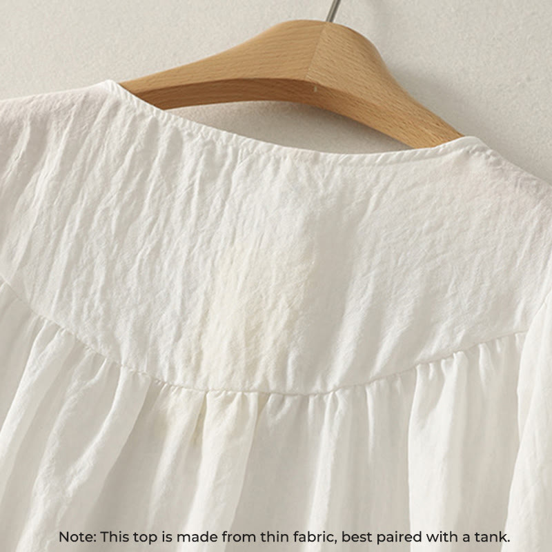 Koszula damska z długim rękawem z falbanką i białymi guzikami „Buddha Stones” - image 3