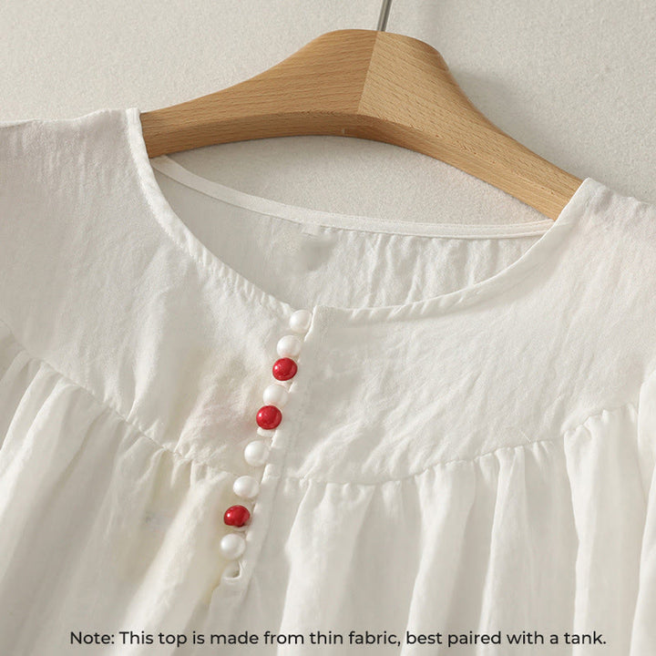 Koszula damska z długim rękawem z falbanką i białymi guzikami „Buddha Stones” - image 2