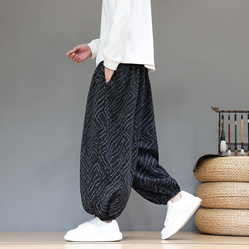 Męskie spodnie haremowe z kieszeniami, z teksturą sznurka ściągającego w kształcie Buddha Stones, z bawełny i lnu - Czarny - US/UK/AU46， EU56 (5XL) - image 10