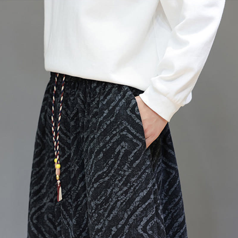 Męskie spodnie haremowe z kieszeniami, z teksturą sznurka ściągającego w kształcie Buddha Stones, z bawełny i lnu - image 20