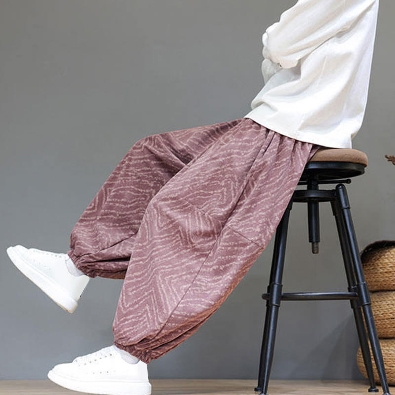 Męskie spodnie haremowe z kieszeniami, z teksturą sznurka ściągającego w kształcie Buddha Stones, z bawełny i lnu - image 28