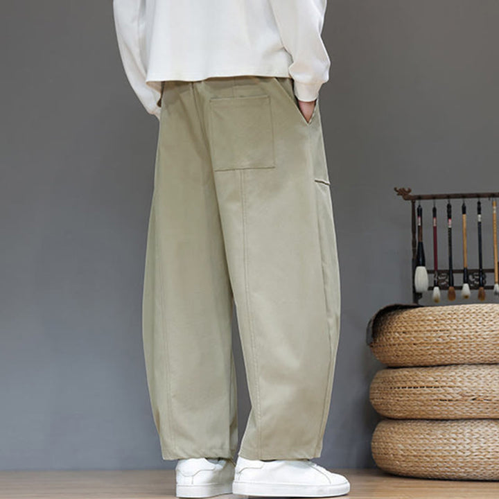 Męskie spodnie haremowe z skróconymi nogawkami i kieszeniami, z bawełny w kolorze naturalnym i Buddha Stones - image 4
