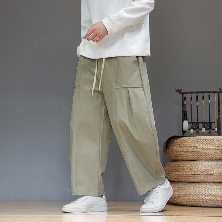 Męskie spodnie haremowe z skróconymi nogawkami i kieszeniami, z bawełny w kolorze naturalnym i Buddha Stones - image 5