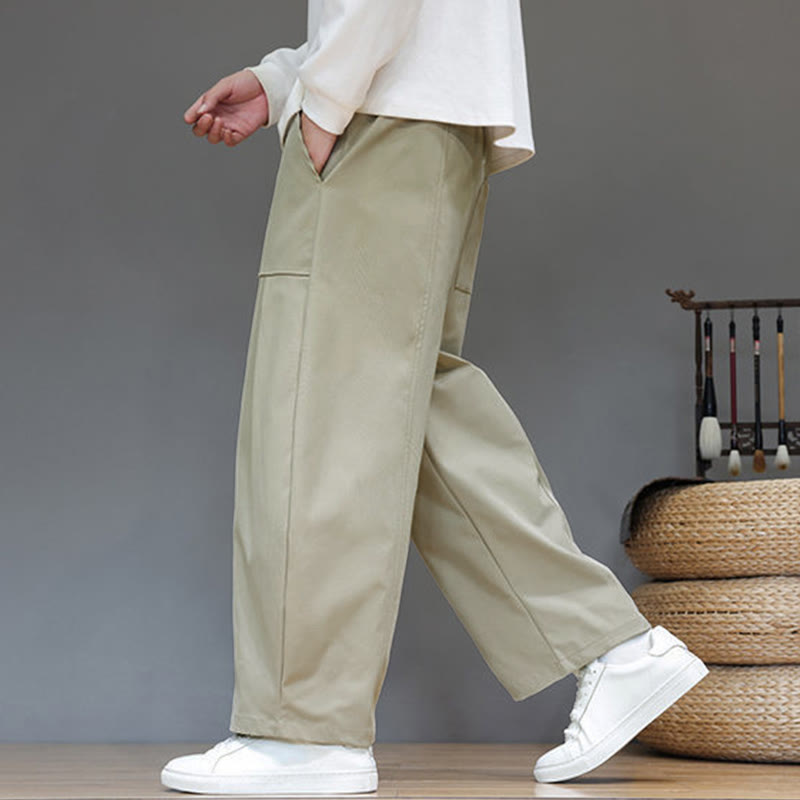 Męskie spodnie haremowe z skróconymi nogawkami i kieszeniami, z bawełny w kolorze naturalnym i Buddha Stones - image 6