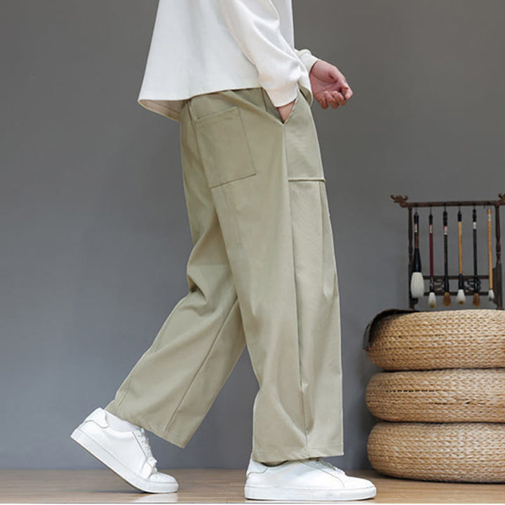 Męskie spodnie haremowe z skróconymi nogawkami i kieszeniami, z bawełny w kolorze naturalnym i Buddha Stones - image 3