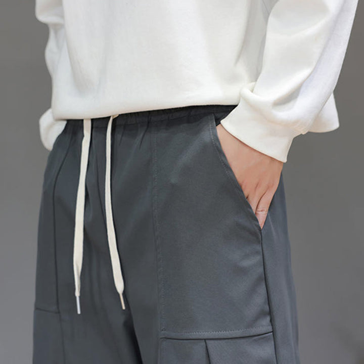 Męskie spodnie haremowe z skróconymi nogawkami i kieszeniami, z bawełny w kolorze naturalnym i Buddha Stones - image 19