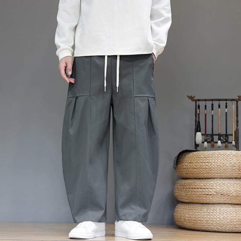 Męskie spodnie haremowe z skróconymi nogawkami i kieszeniami, z bawełny w kolorze naturalnym i Buddha Stones - Szary - US/UK/AU46， EU56 (5XL) - image 9